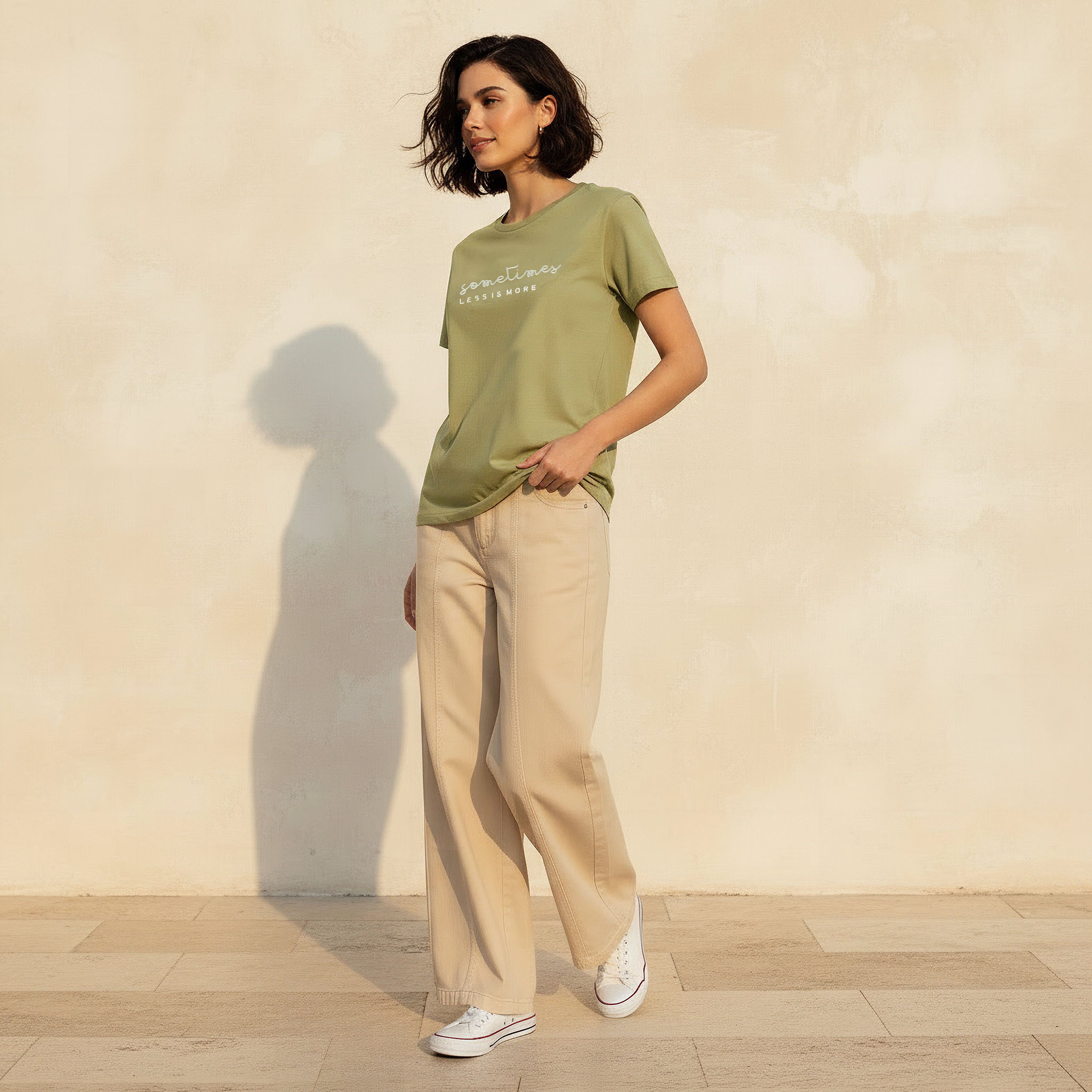 Cotton T-shirt with Slogan Embroidery-women-clothing-tshirts-image-3