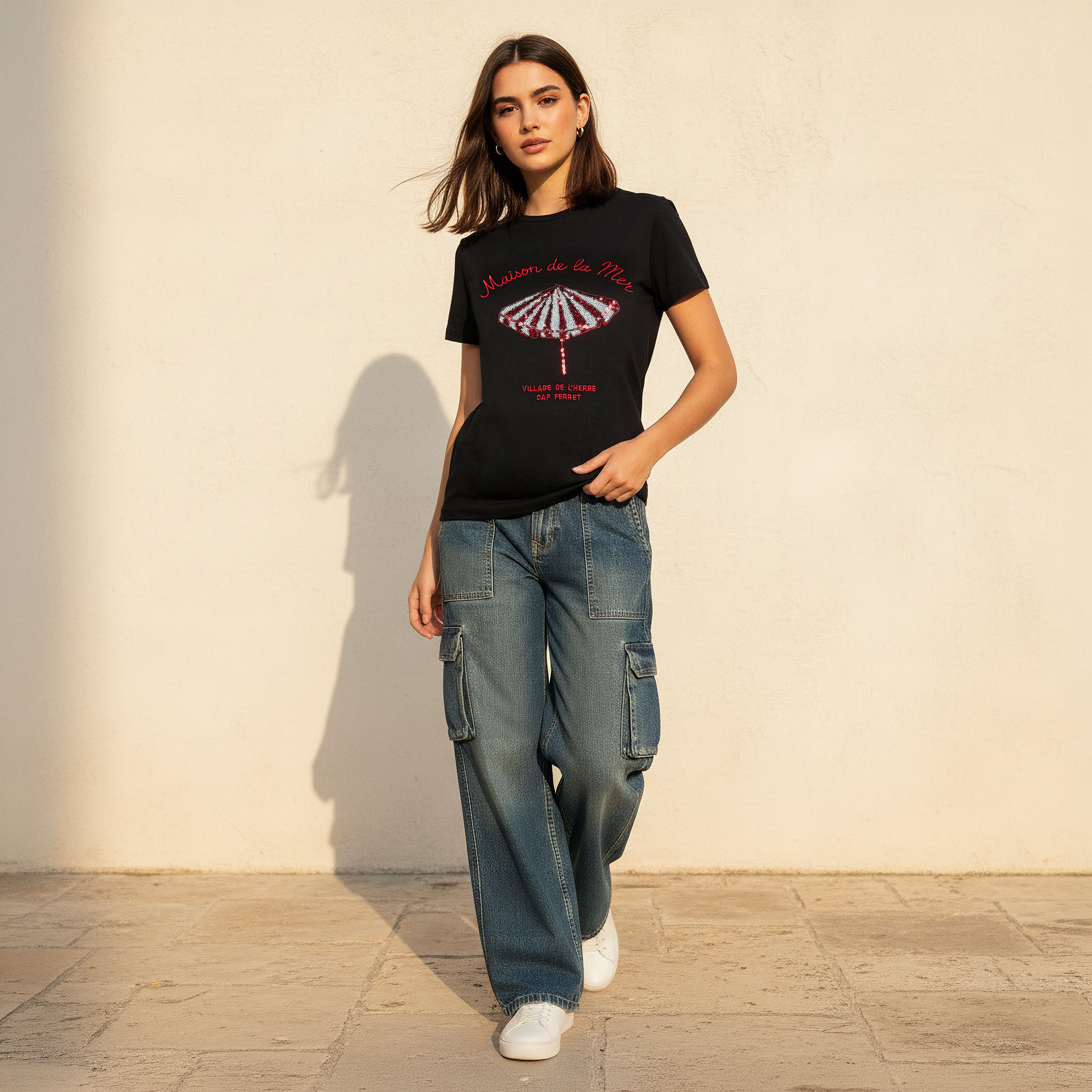 Cotton T-shirt with Slogan Embroidery-women-clothing-tshirts-image-3
