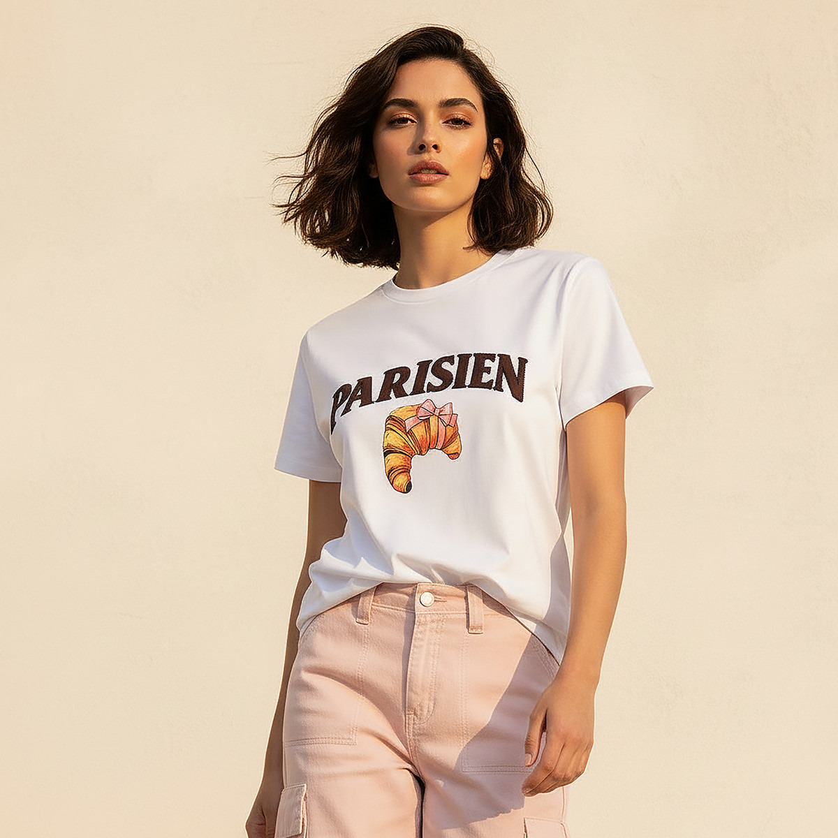 Cotton T-shirt with Typographic Embroidery-women-clothing-tshirts-image-1