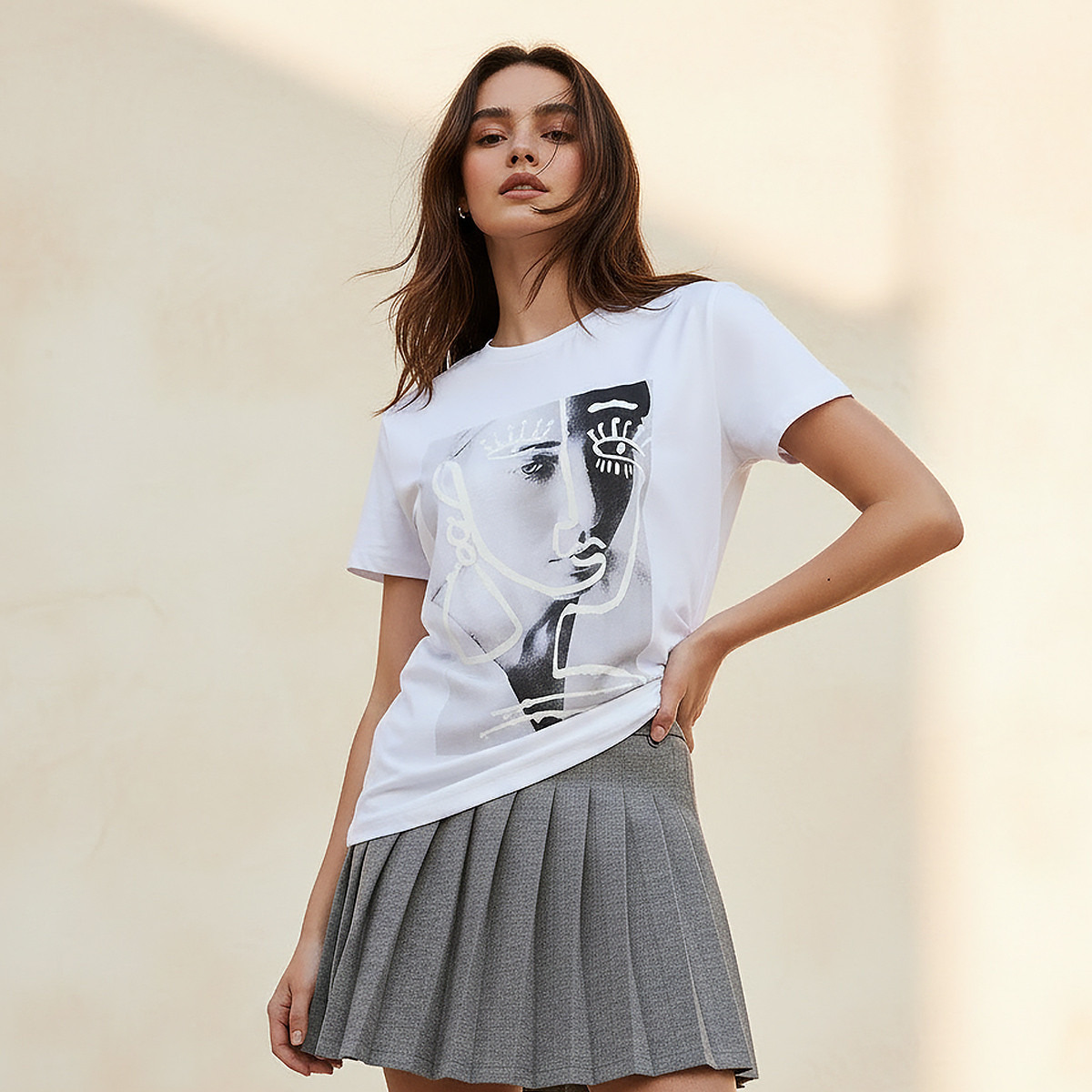 Cotton T-shirt with Typographic Embroidery-women-clothing-tshirts-image-1