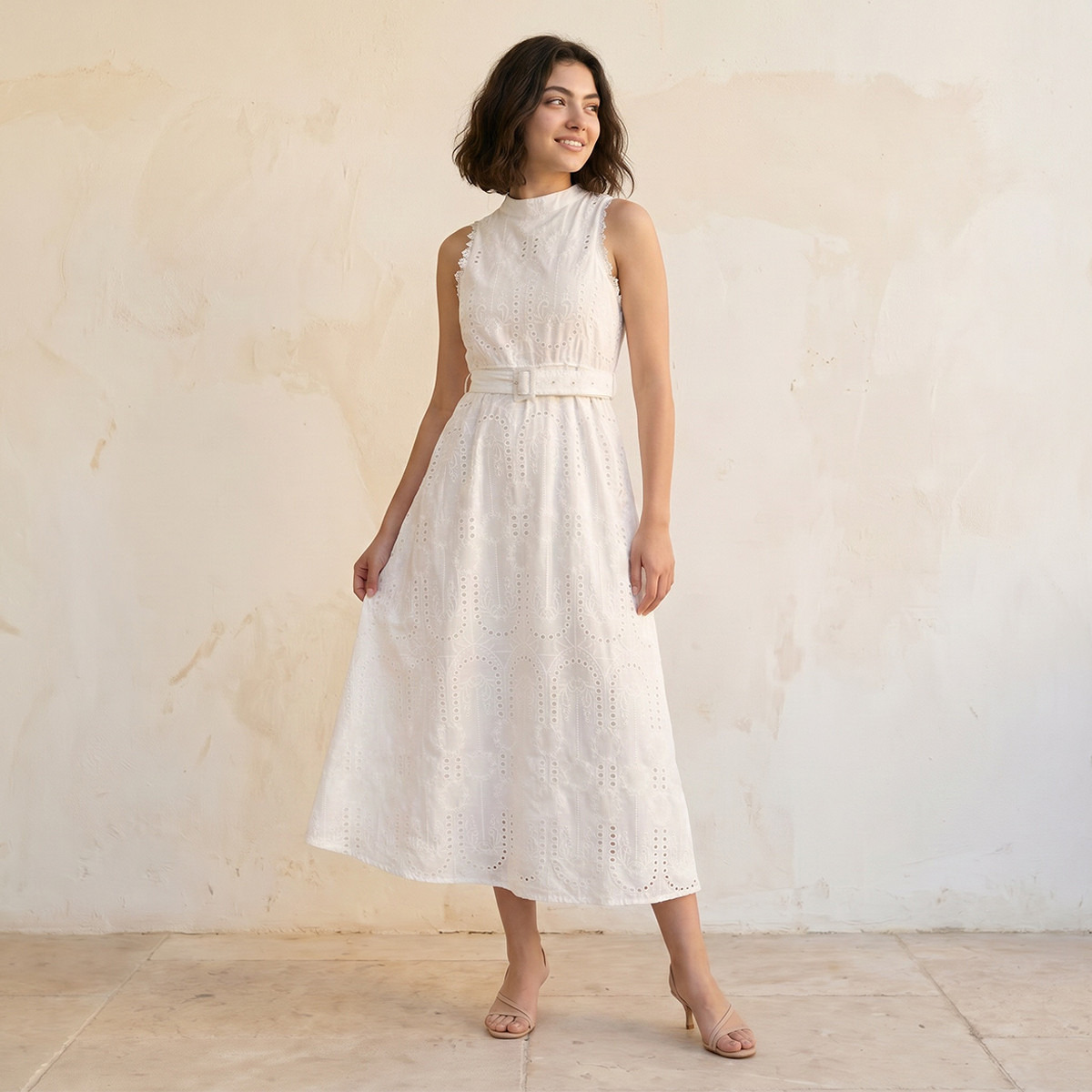 Splash Youth Schiffli Embroidered A-Line Cotton Dress with Lace Inserts-women-clothing-dresses-image-3