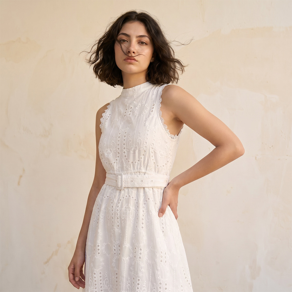 Splash Youth Schiffli Embroidered A-Line Cotton Dress with Lace Inserts-women-clothing-dresses-image-5