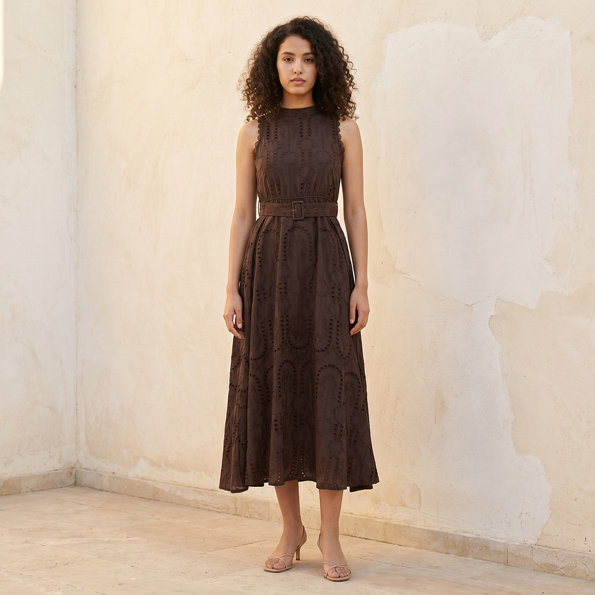 Splash Youth Schiffli Embroidered A-Line Cotton Dress with Lace Inserts-women-clothing-dresses-image-1
