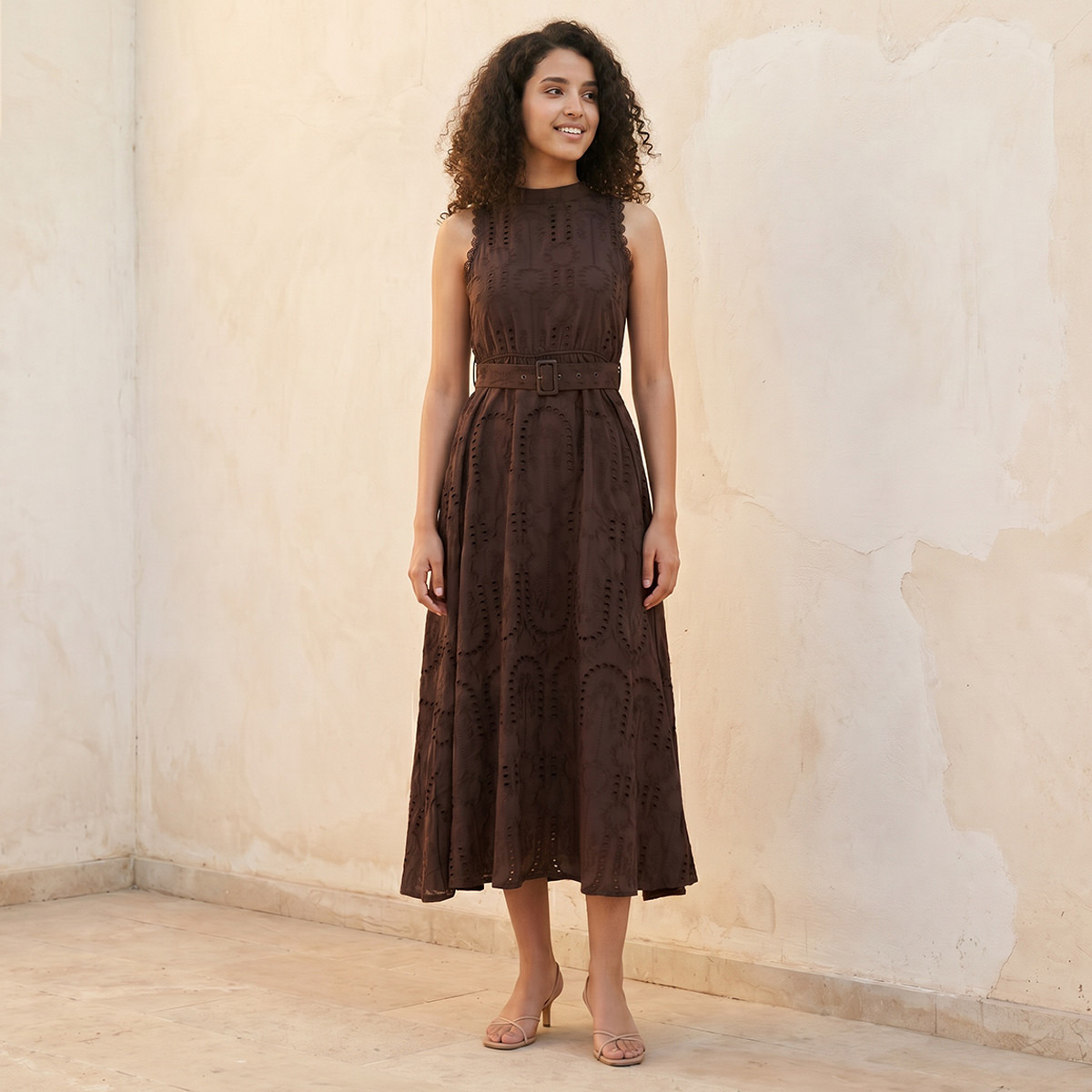 Splash Youth Schiffli Embroidered A-Line Cotton Dress with Lace Inserts-women-clothing-dresses-image-3