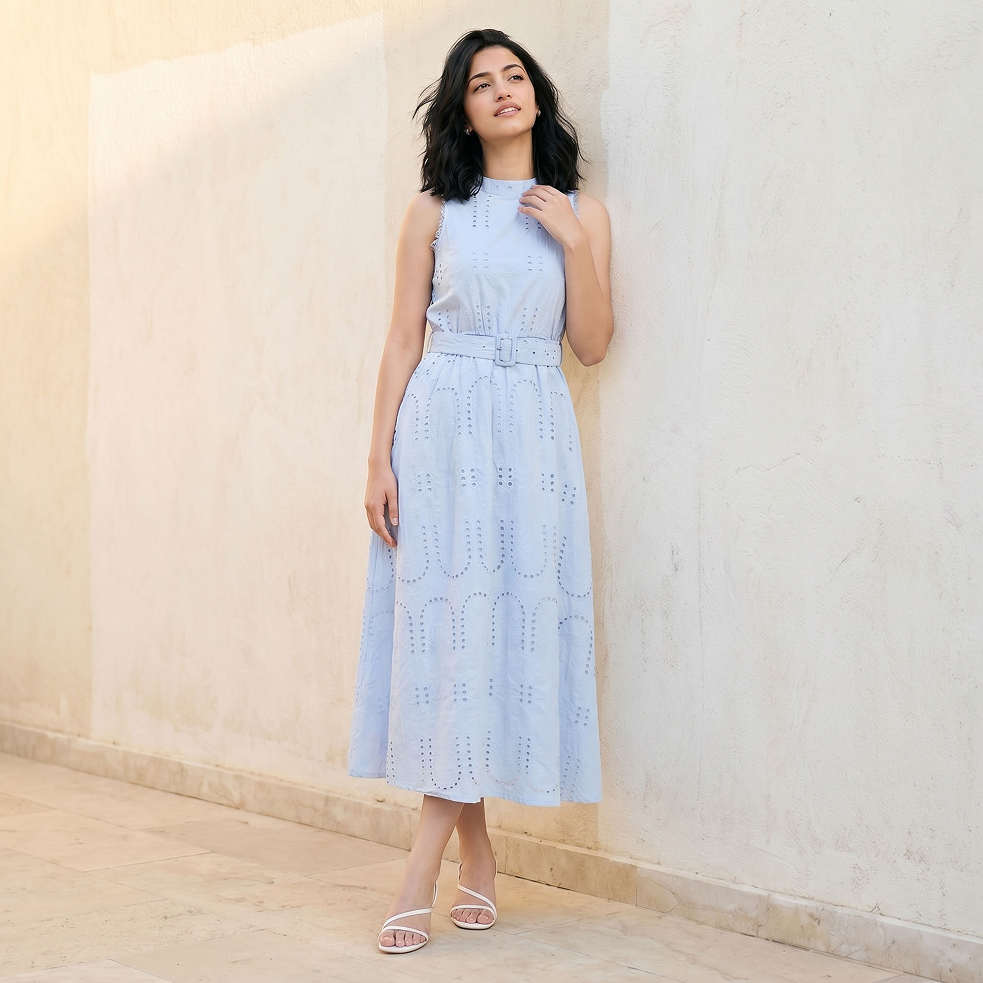 Splash Youth Schiffli Embroidered A-Line Cotton Dress with Lace Inserts-women-clothing-dresses-image-1