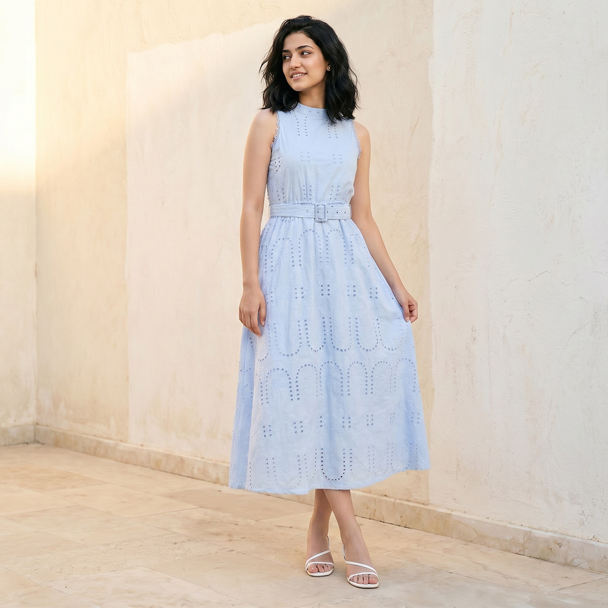 Splash Youth Schiffli Embroidered A-Line Cotton Dress with Lace Inserts-women-clothing-dresses-image-3