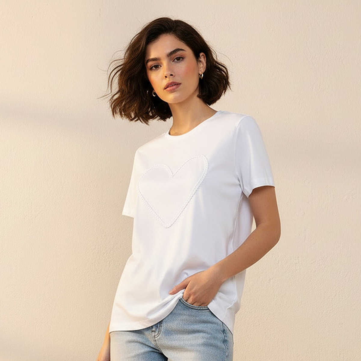 Splash Youth Cotton T-shirt with Heart Applique-women-clothing-tshirts-image-1