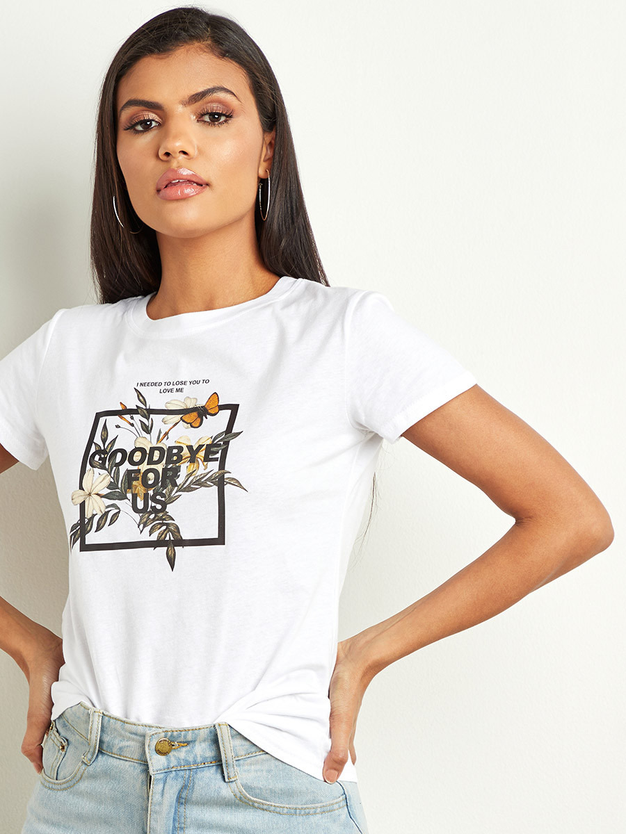 Styli Goodbye For Us Slogan Printed Round Neck T-shirt-women-clothing-tshirts-image-1