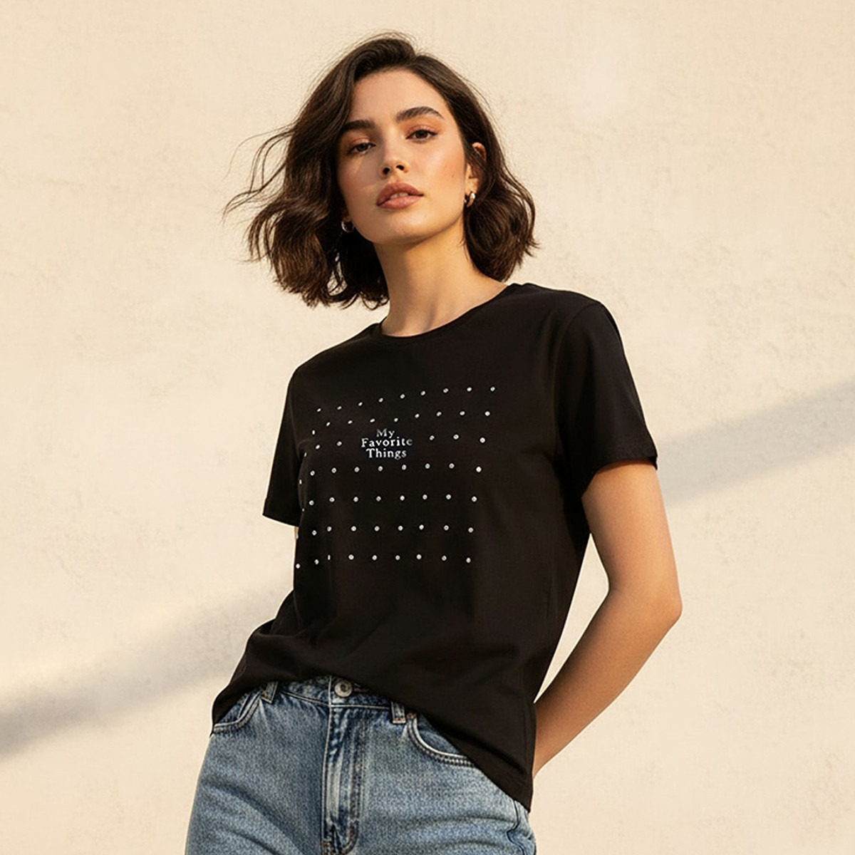 Cotton T-shirt with Slogan Print-women-clothing-tshirts-image-1