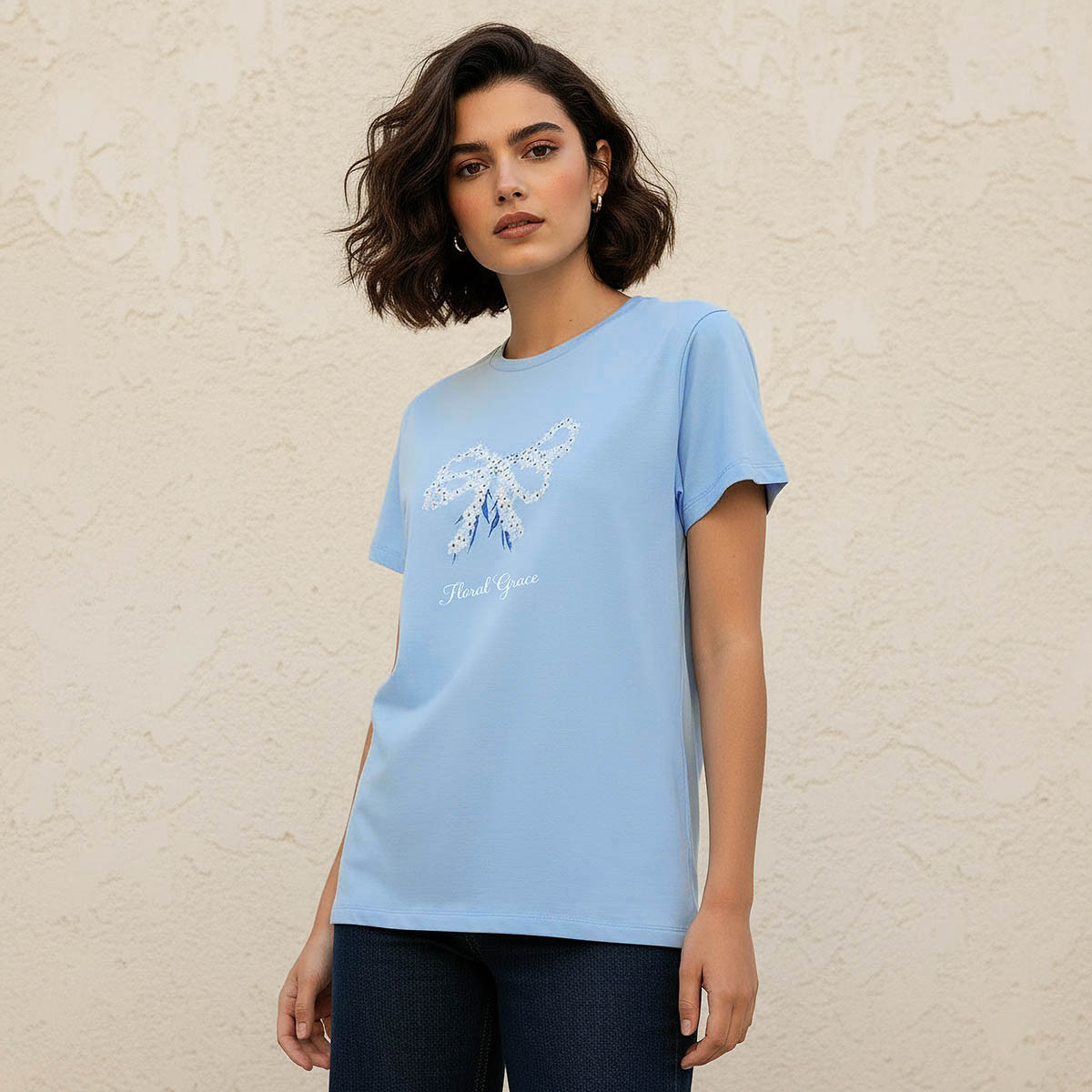 Cotton T-shirt with Floral Bow Print-PROMO_SP_KSA_3_BUY2FORSAR49_130625-image-1