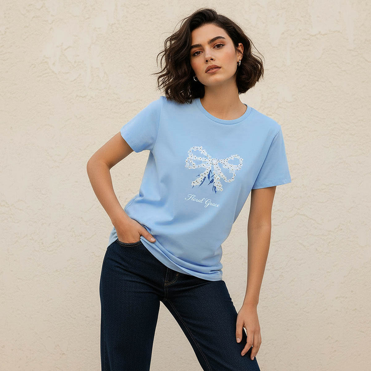 Cotton T-shirt with Floral Bow Print-PROMO_SP_KSA_3_BUY2FORSAR49_130625-image-5