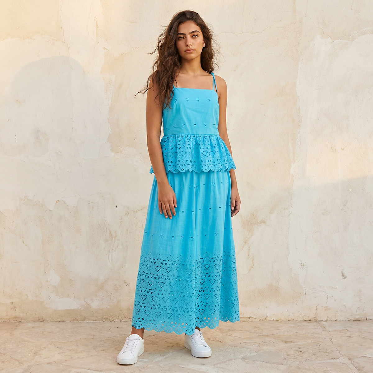 Splash Youth Maxi Cotton Embroidered Skirt with Scalloped Hem-women-clothing-skirts-image-3