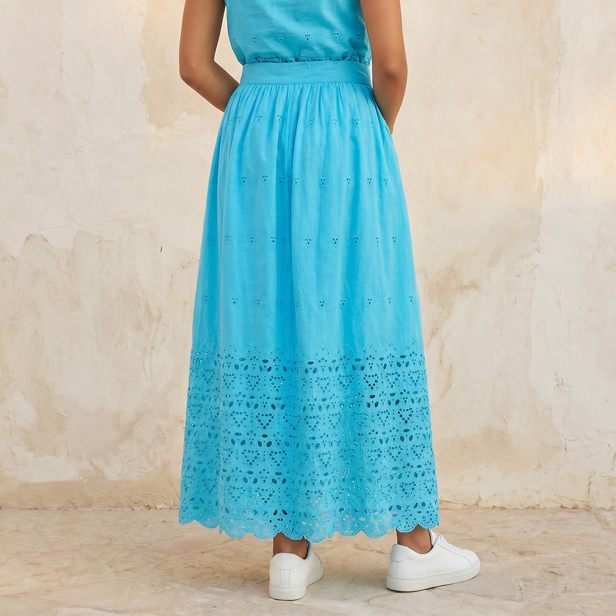 Splash Youth Maxi Cotton Embroidered Skirt with Scalloped Hem-women-clothing-skirts-image-9