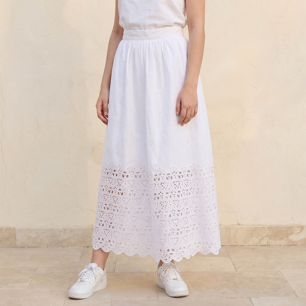 Splash Youth Maxi Cotton Embroidered Skirt with Scalloped Hem-women-clothing-skirts-image-1
