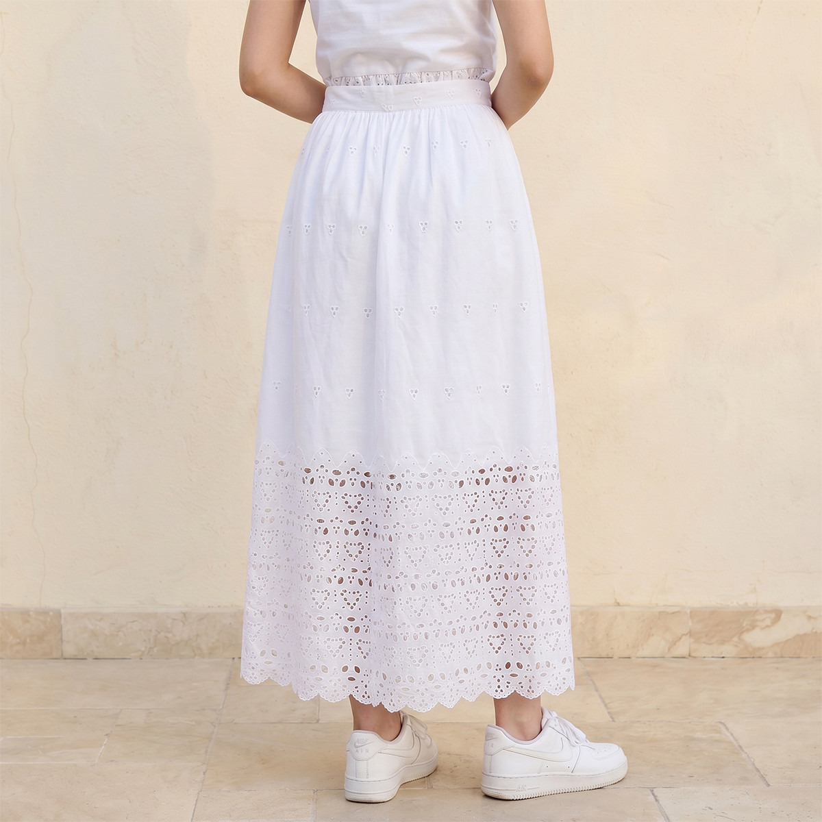 Splash Youth Maxi Cotton Embroidered Skirt with Scalloped Hem-women-clothing-skirts-image-4