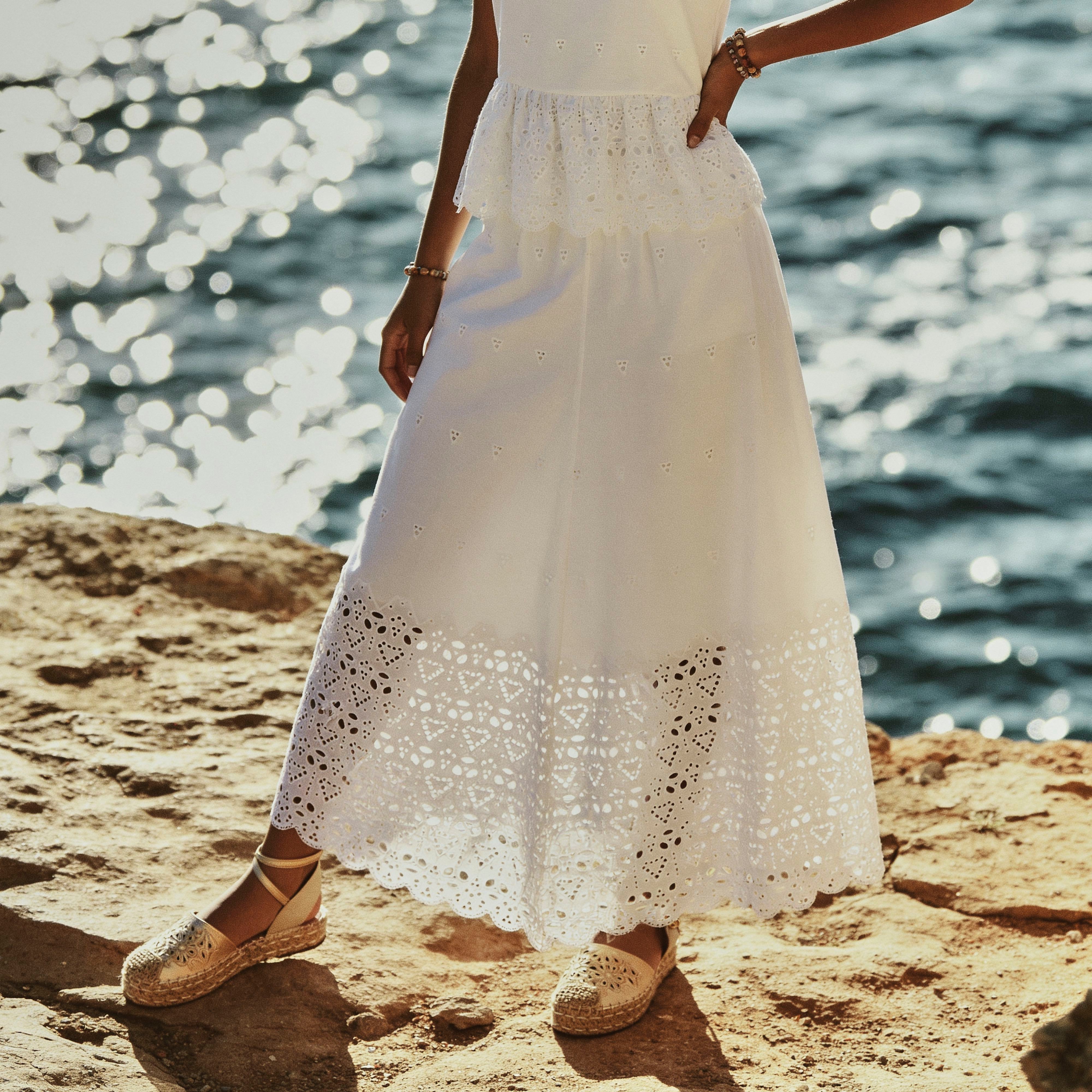 Splash Youth Maxi Cotton Embroidered Skirt with Scalloped Hem-women-clothing-skirts-image-1