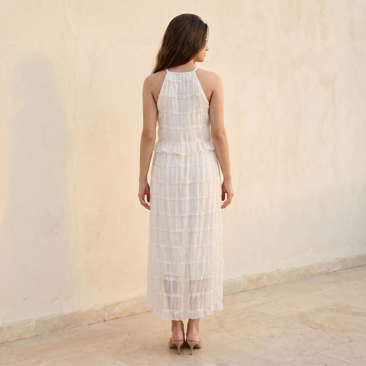 فستان إيه لاين نسائي بياقة هالتر وكشكش-women-clothing-dresses-image-4