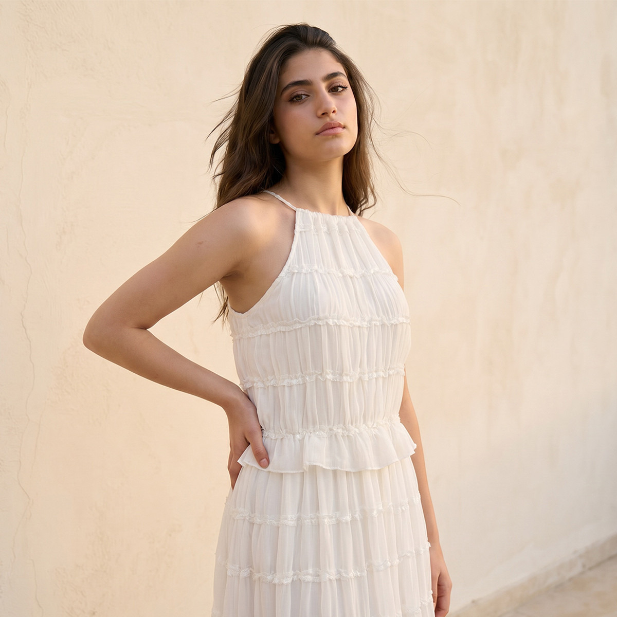Ruffled A-line Women Dress with Halter Neck-women-clothing-dresses-image-5