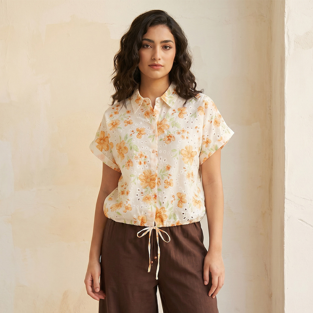 Splash Youth Cotton Shirt with Schiffli Floral Print-women-clothing-shirtsandblouses-shirts-image-1