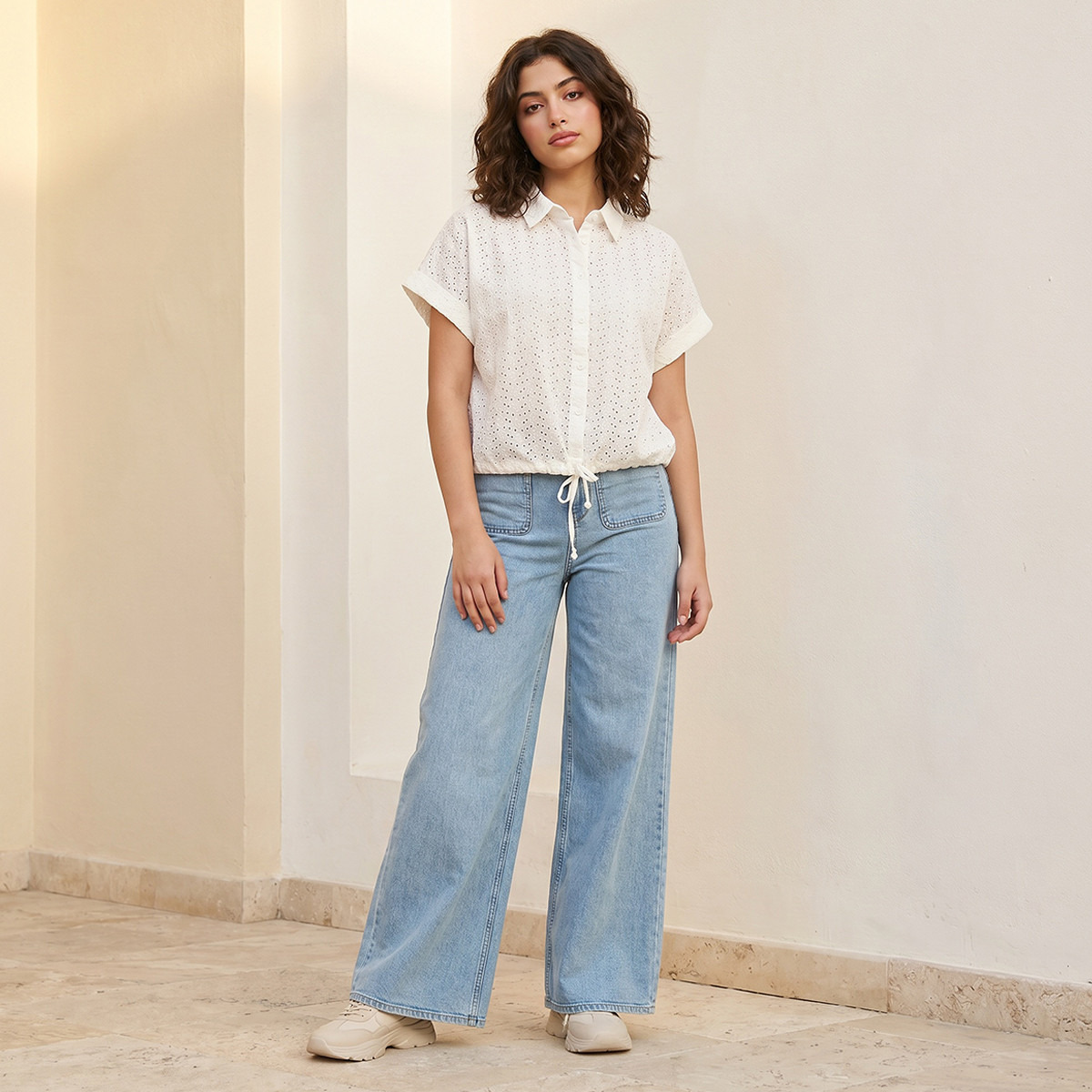 Splash Youth Cotton Shirt with Schiffli Texture-women-clothing-shirtsandblouses-shirts-image-3