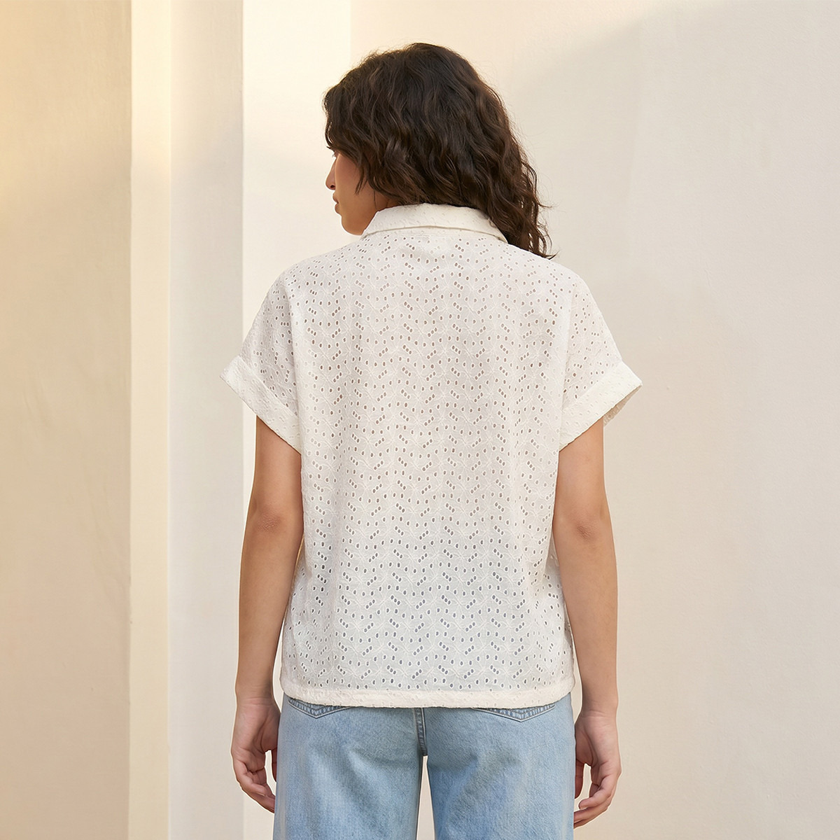 Splash Youth Cotton Shirt with Schiffli Texture-women-clothing-shirtsandblouses-shirts-image-4