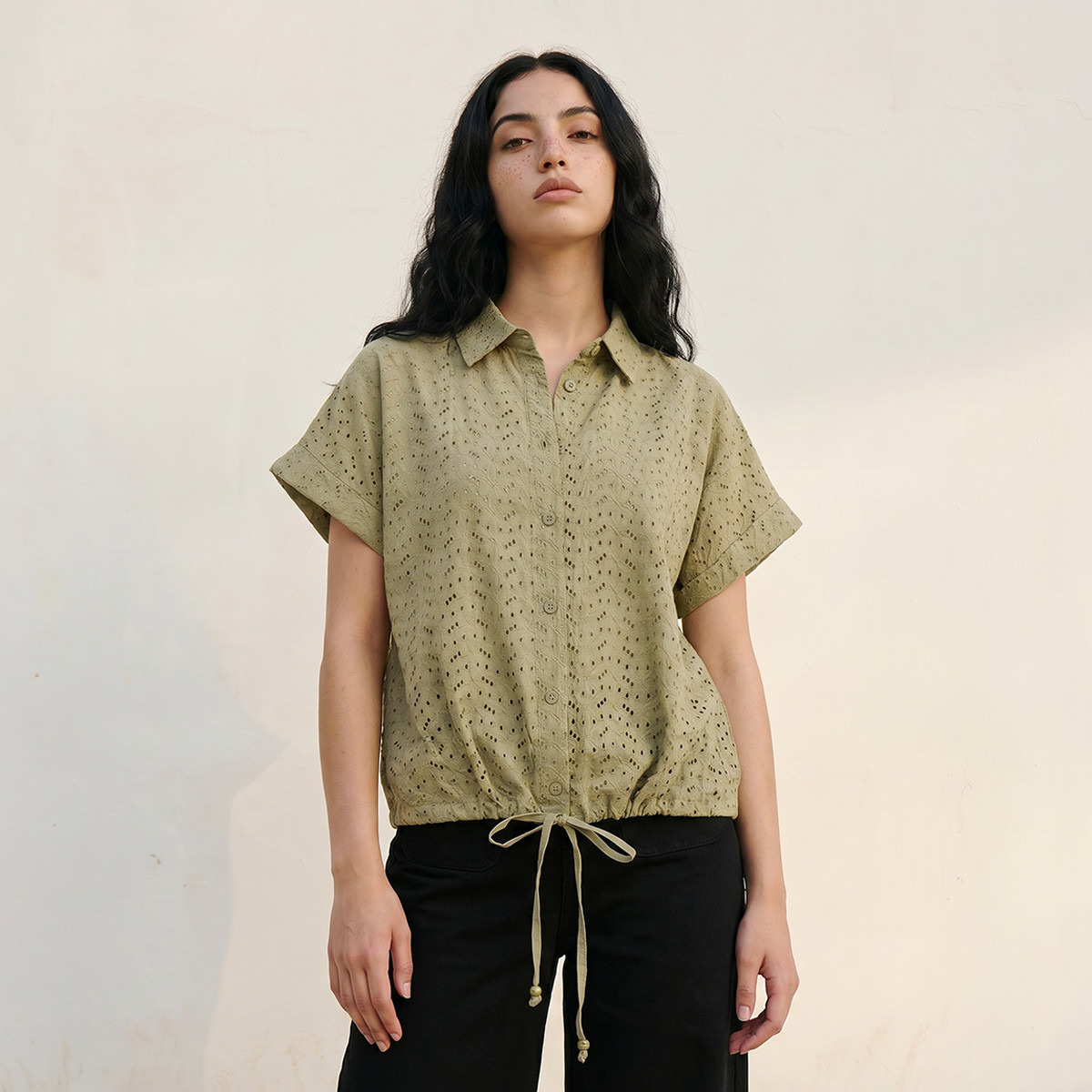 Splash Youth Cotton Shirt with Schiffli Texture-women-clothing-shirtsandblouses-shirts-image-1