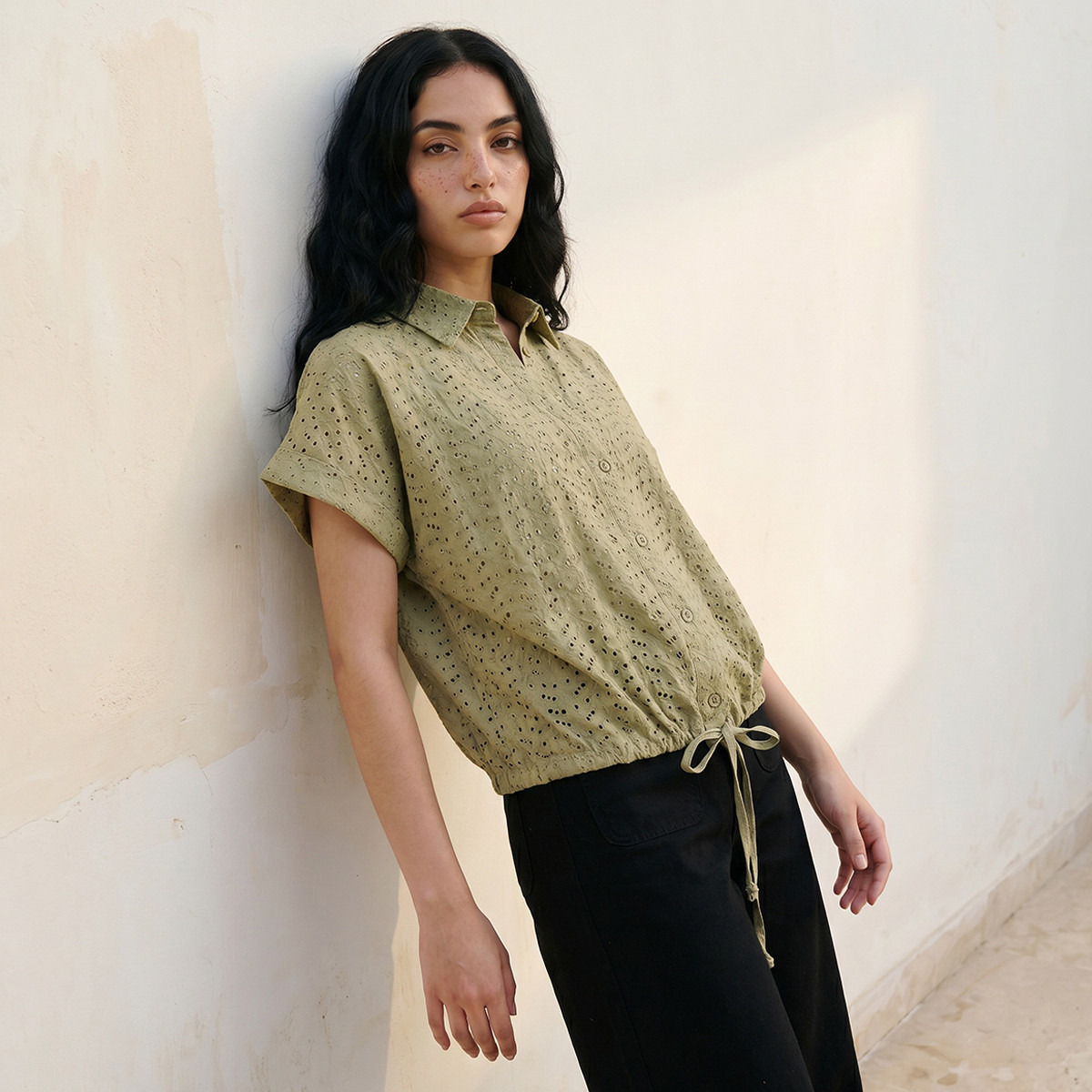 Splash Youth Cotton Shirt with Schiffli Texture-women-clothing-shirtsandblouses-shirts-image-5