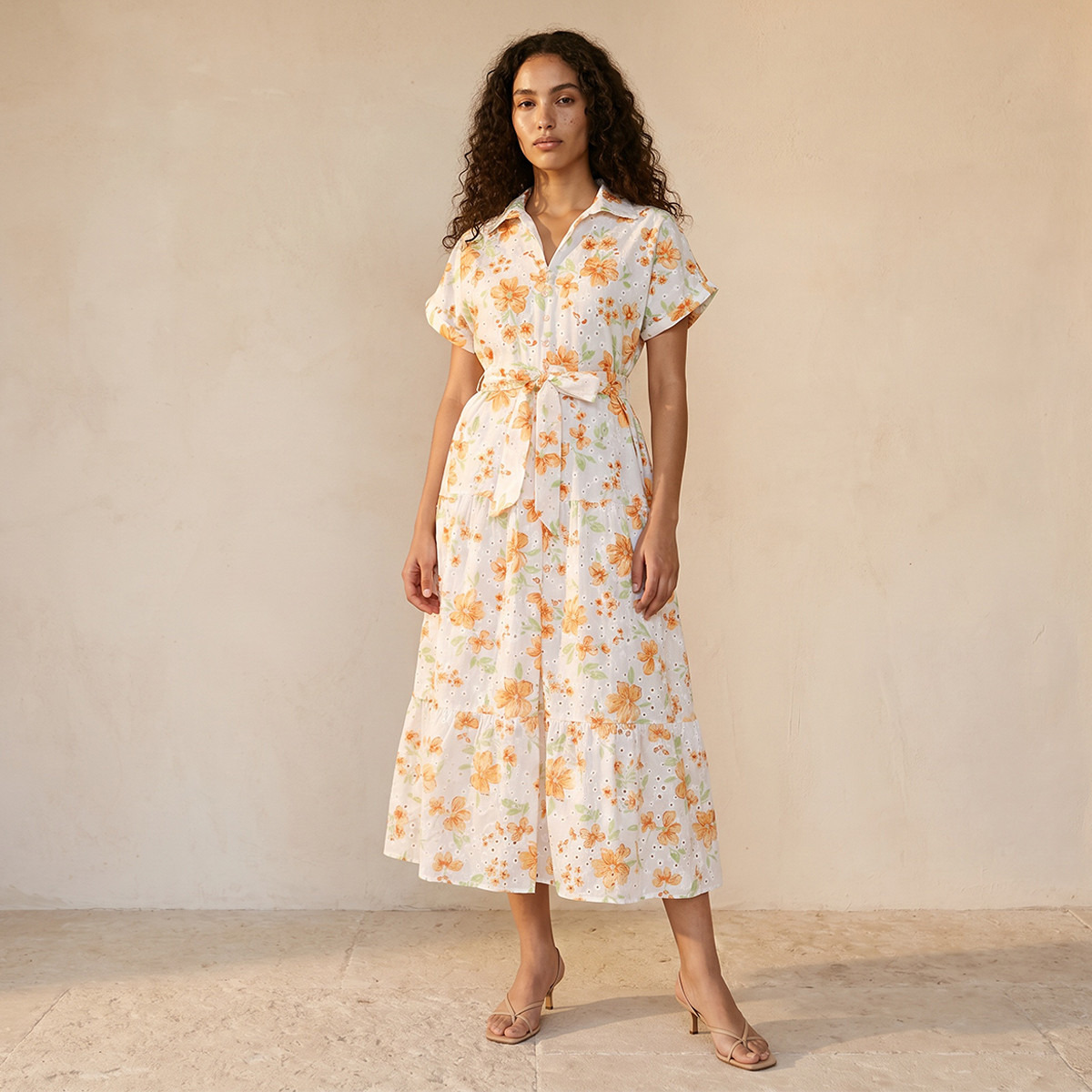 Splash Youth Floral Print Shirt Cotton Dress with Schiffli Embroidery-women-clothing-dresses-image-1