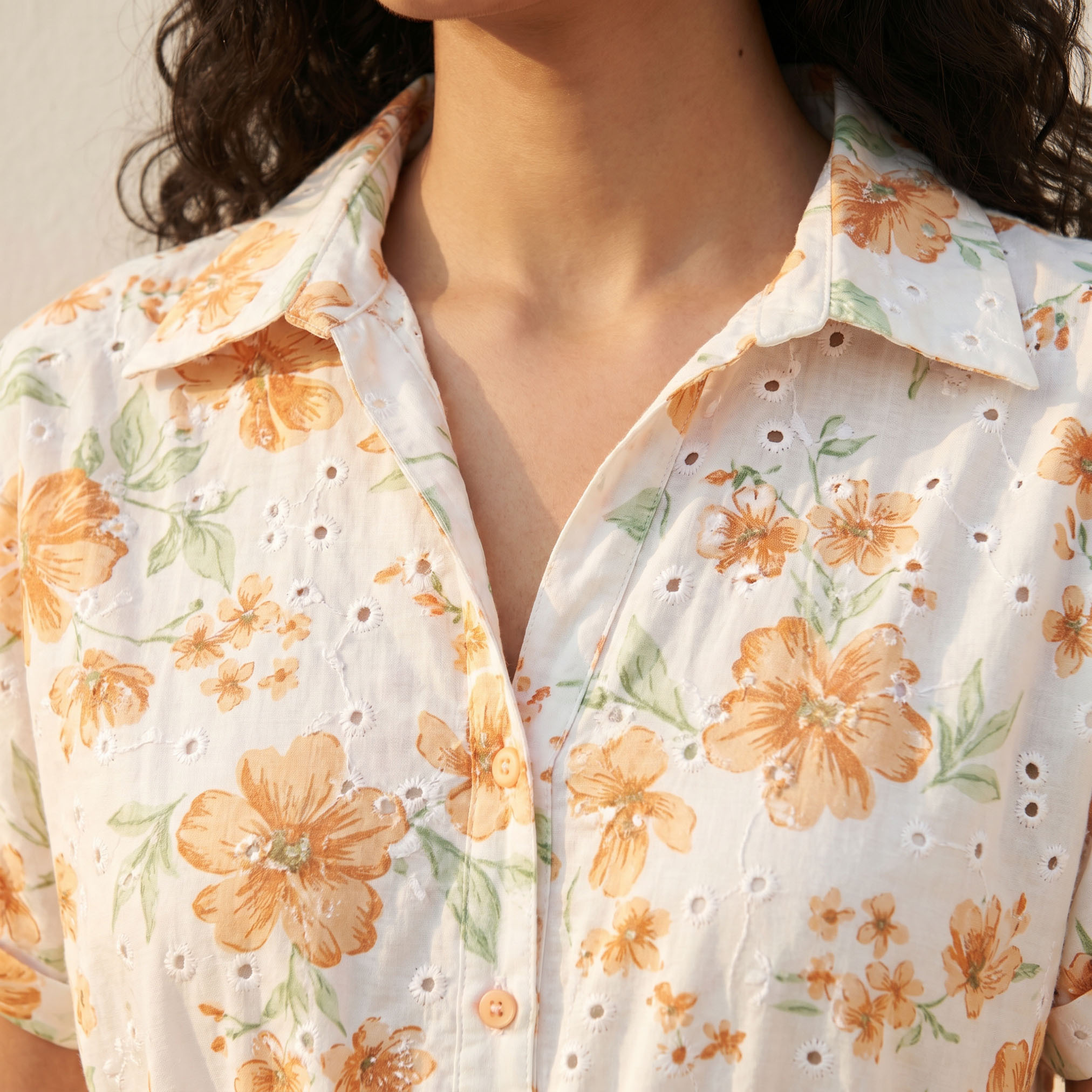 Splash Youth Floral Print Shirt Cotton Dress with Schiffli Embroidery-women-clothing-dresses-image-5