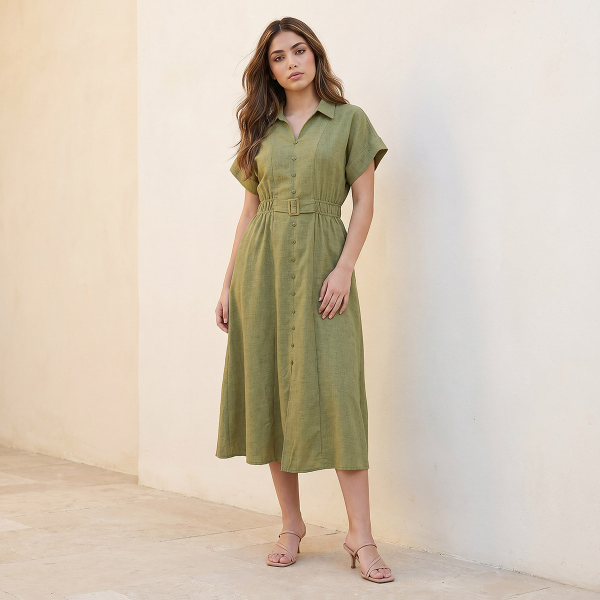 Splash Youth Shirt Dress with Buckled Belt-women-clothing-dresses-image-1