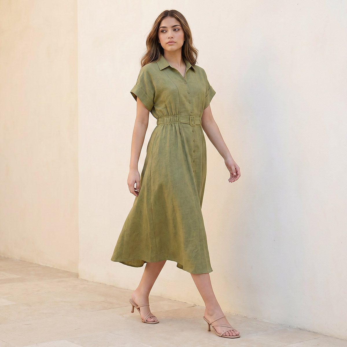 Splash Youth Shirt Dress with Buckled Belt-women-clothing-dresses-image-3