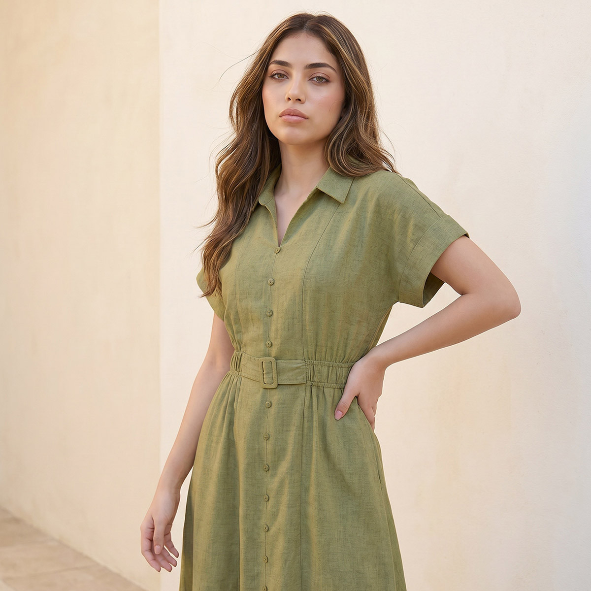 Splash Youth Shirt Dress with Buckled Belt-women-clothing-dresses-image-5
