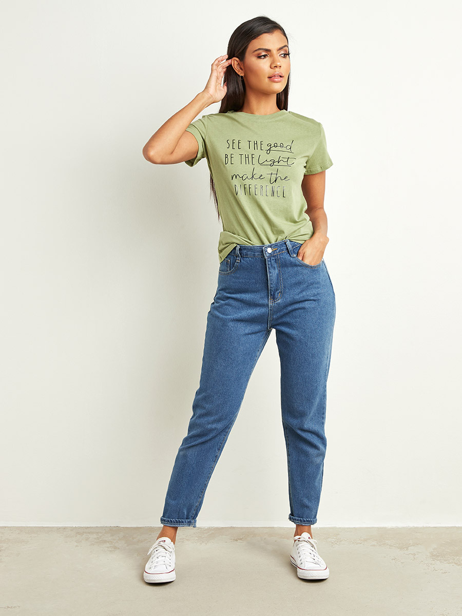 Styli Make The Difference Slogan Printed T-shirt with Short Sleeves-women-clothing-tshirts-image-3