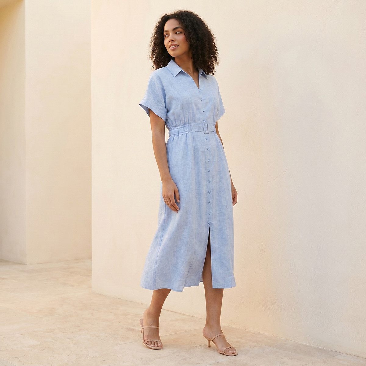 Splash Youth Shirt Dress with Buckled Belt-women-clothing-dresses-image-3