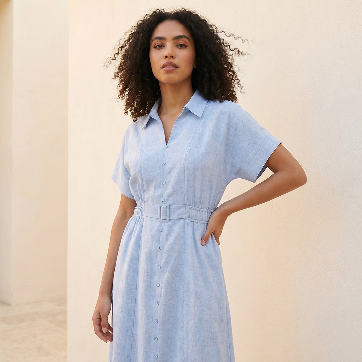 Splash Youth Shirt Dress with Buckled Belt-women-clothing-dresses-image-5