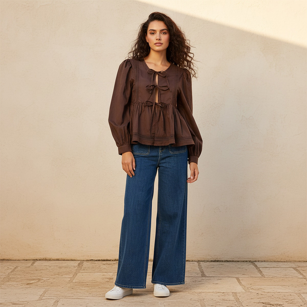 بلوزة قطن بقصة عادية وتزيينات دانتيل يوث من سبلاش-women-clothing-shirtsandblouses-blouses-image-3