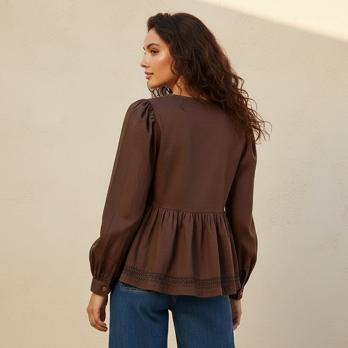 بلوزة قطن بقصة عادية وتزيينات دانتيل يوث من سبلاش-women-clothing-shirtsandblouses-blouses-image-4
