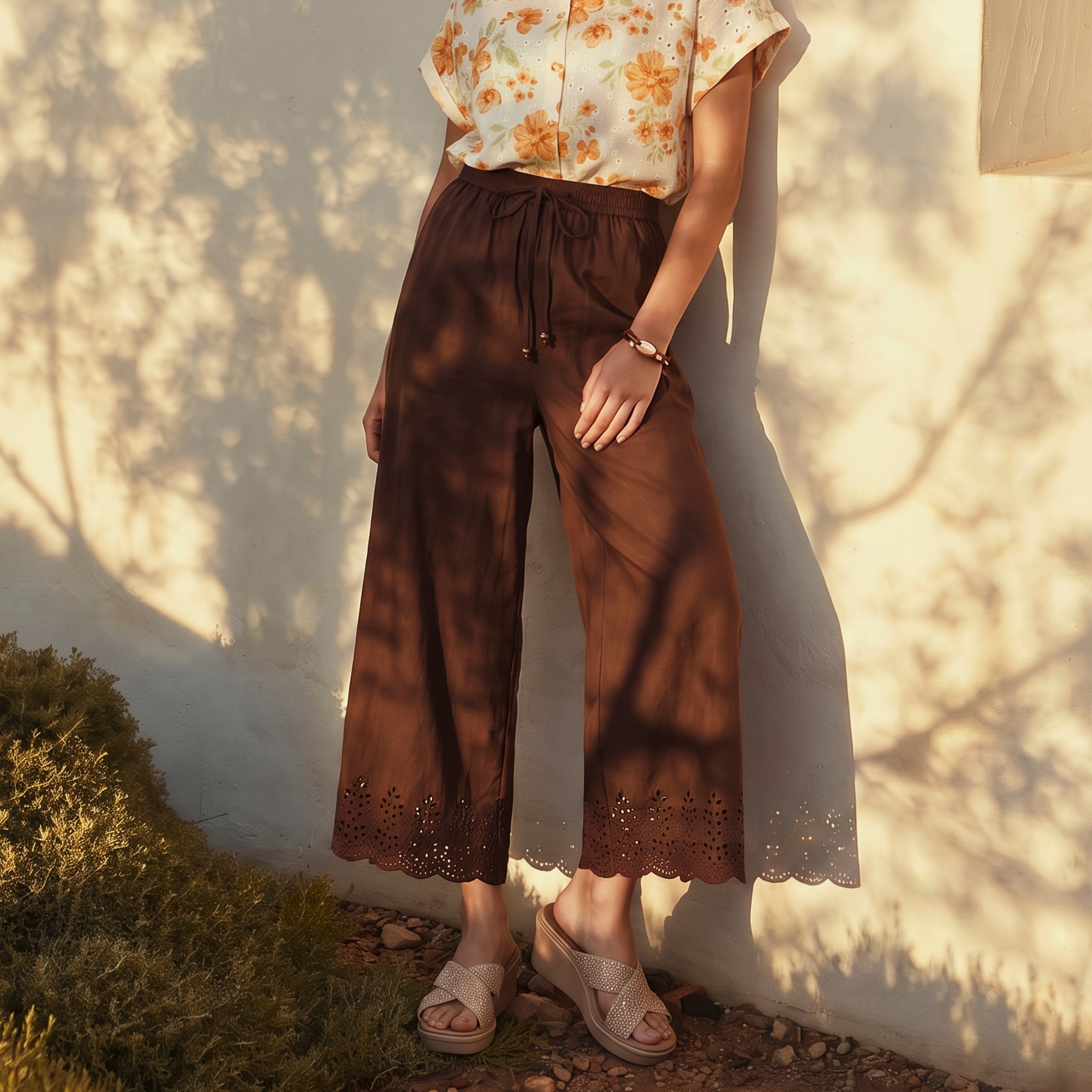 بنطلون قطن بأرجل واسعة وخصر رباط من سبلاش يوث -women-clothing-trousers-image-1