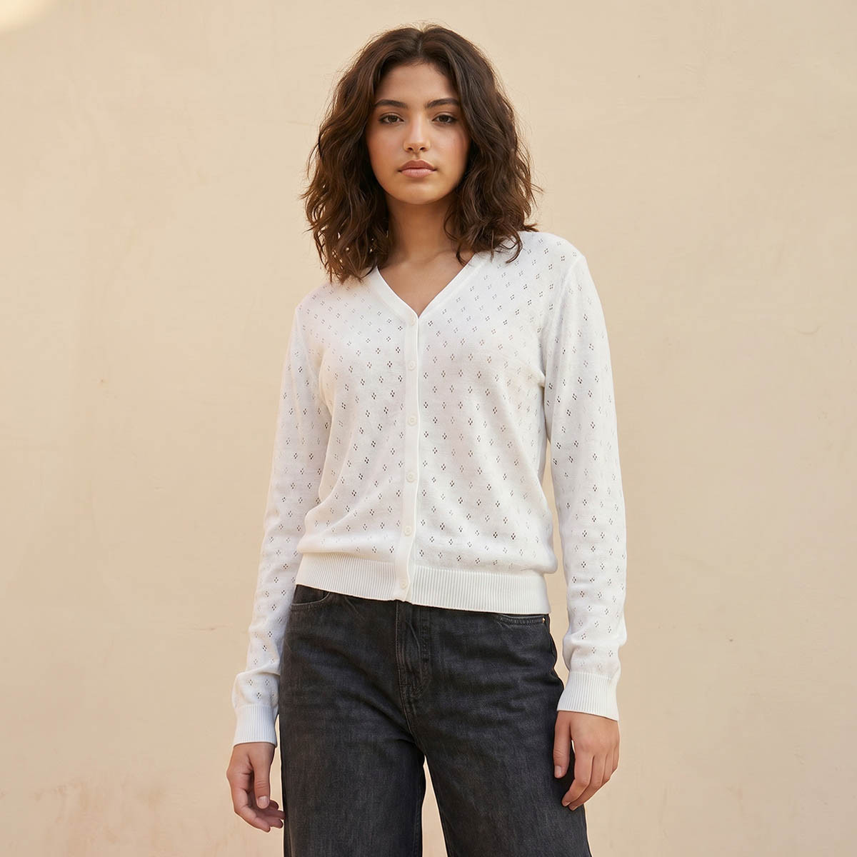 Textured V-neck Cardigan-women-winterwear-cardigansandjumpers-cardigans-image-1
