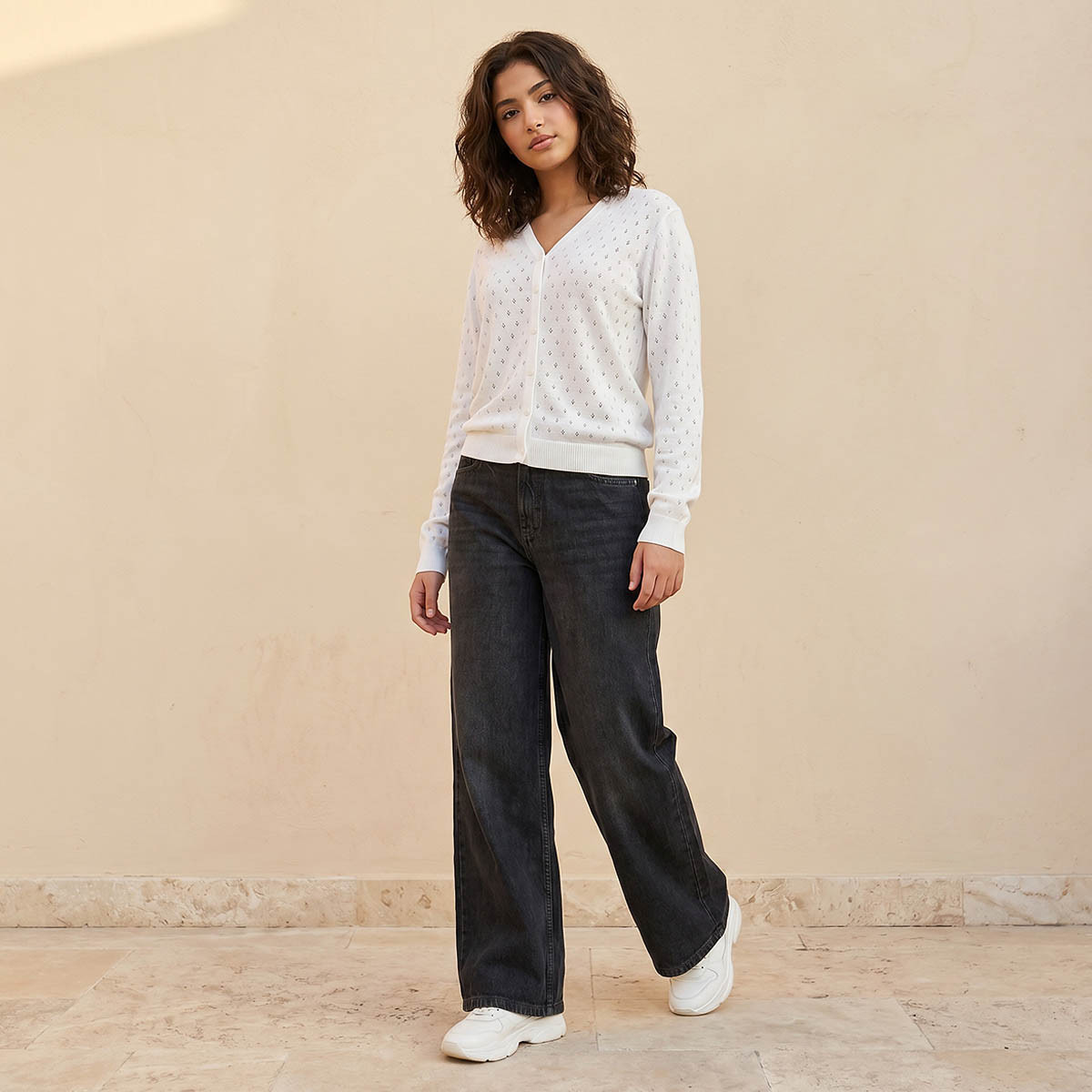 Textured V-neck Cardigan-women-winterwear-cardigansandjumpers-cardigans-image-3