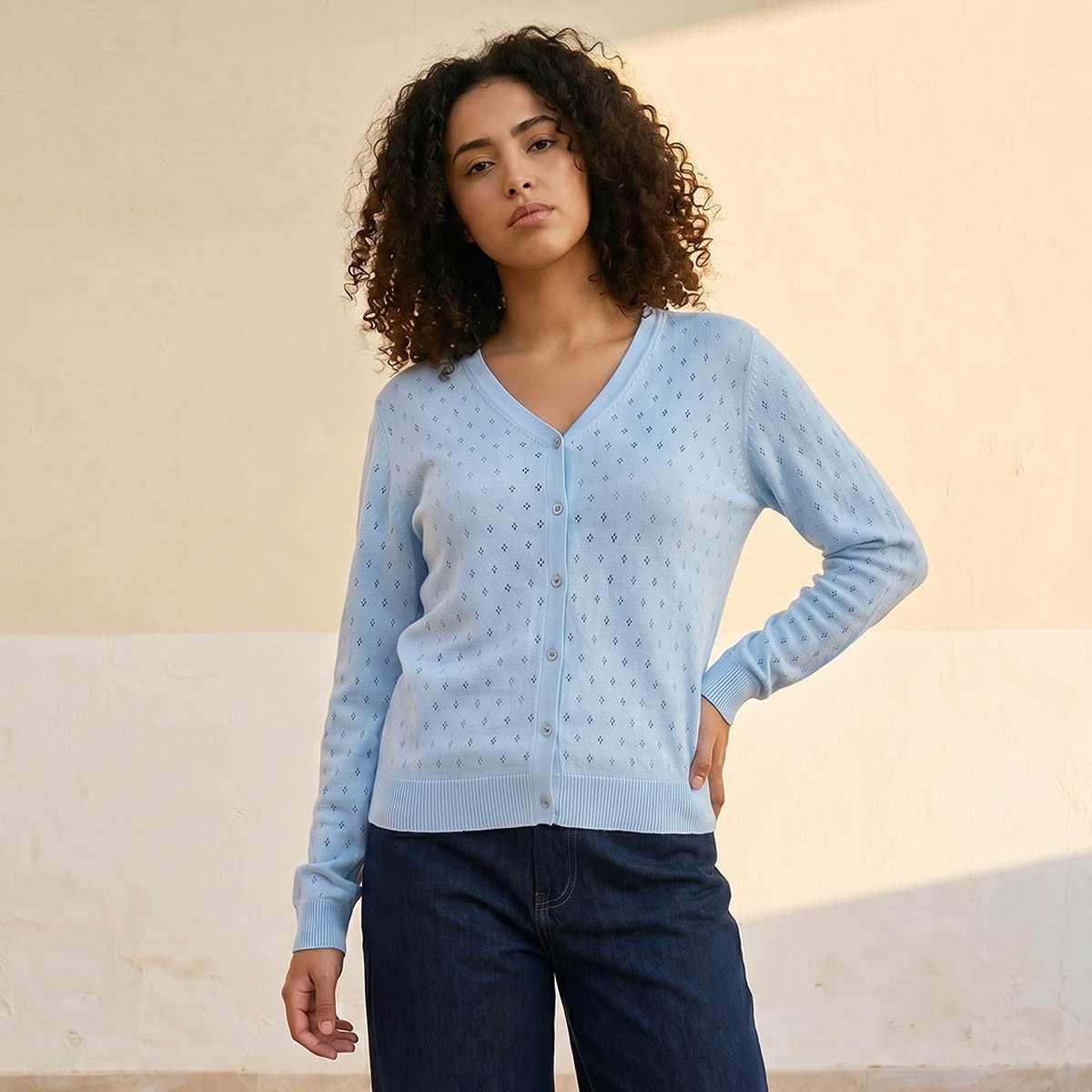 Textured V-neck Cardigan-women-winterwear-cardigansandjumpers-cardigans-image-1