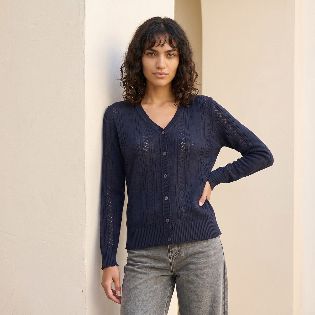 كارديجان بارز الملمس بياقة V من سبلاش يوث-women-winterwear-cardigansandjumpers-cardigans-image-1