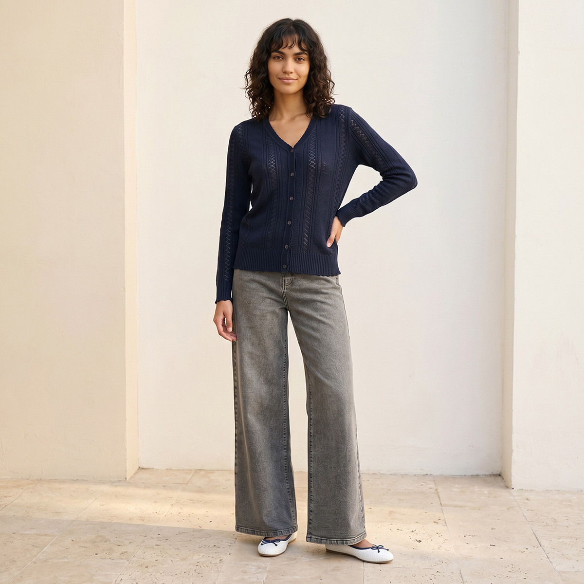 كارديجان بارز الملمس بياقة V من سبلاش يوث-women-winterwear-cardigansandjumpers-cardigans-image-3