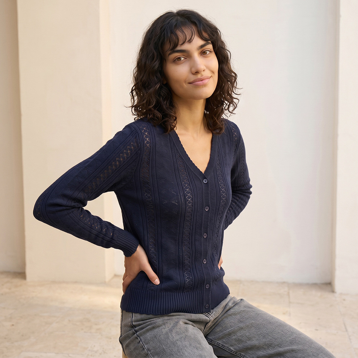 كارديجان بارز الملمس بياقة V من سبلاش يوث-women-winterwear-cardigansandjumpers-cardigans-image-7