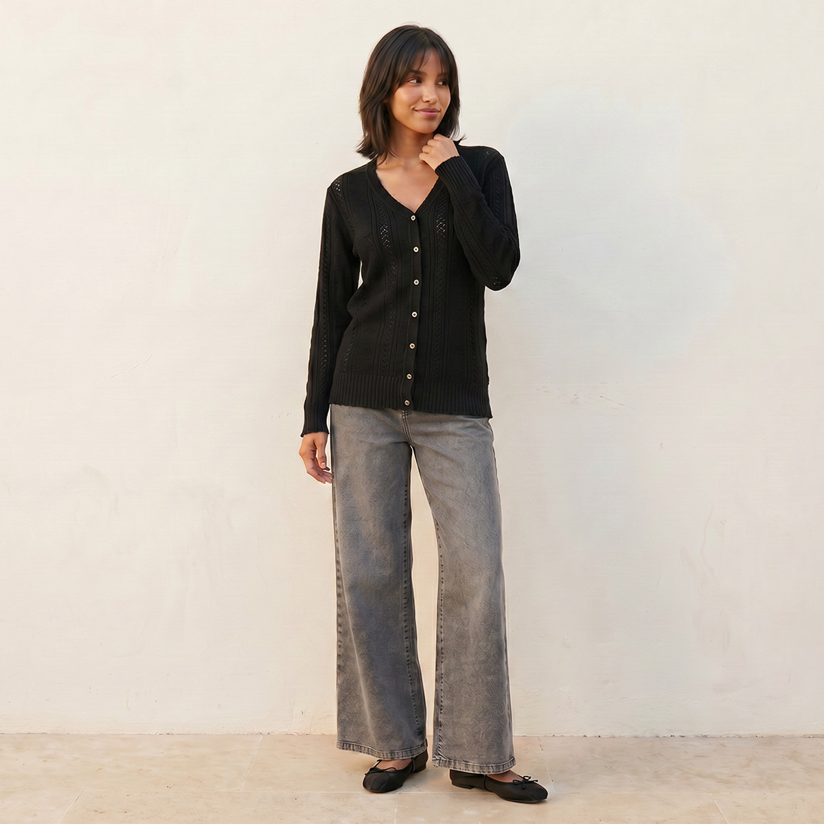 كارديجان بارز الملمس بياقة V من سبلاش يوث-women-winterwear-cardigansandjumpers-cardigans-image-3