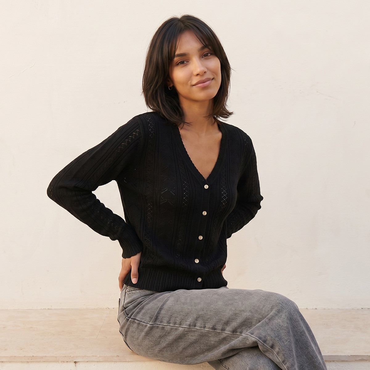 كارديجان بارز الملمس بياقة V من سبلاش يوث-women-winterwear-cardigansandjumpers-cardigans-image-5