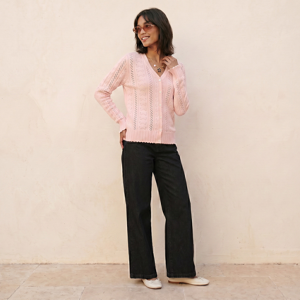 كارديجان بارز الملمس بياقة V من سبلاش يوث-women-winterwear-cardigansandjumpers-cardigans-image-3