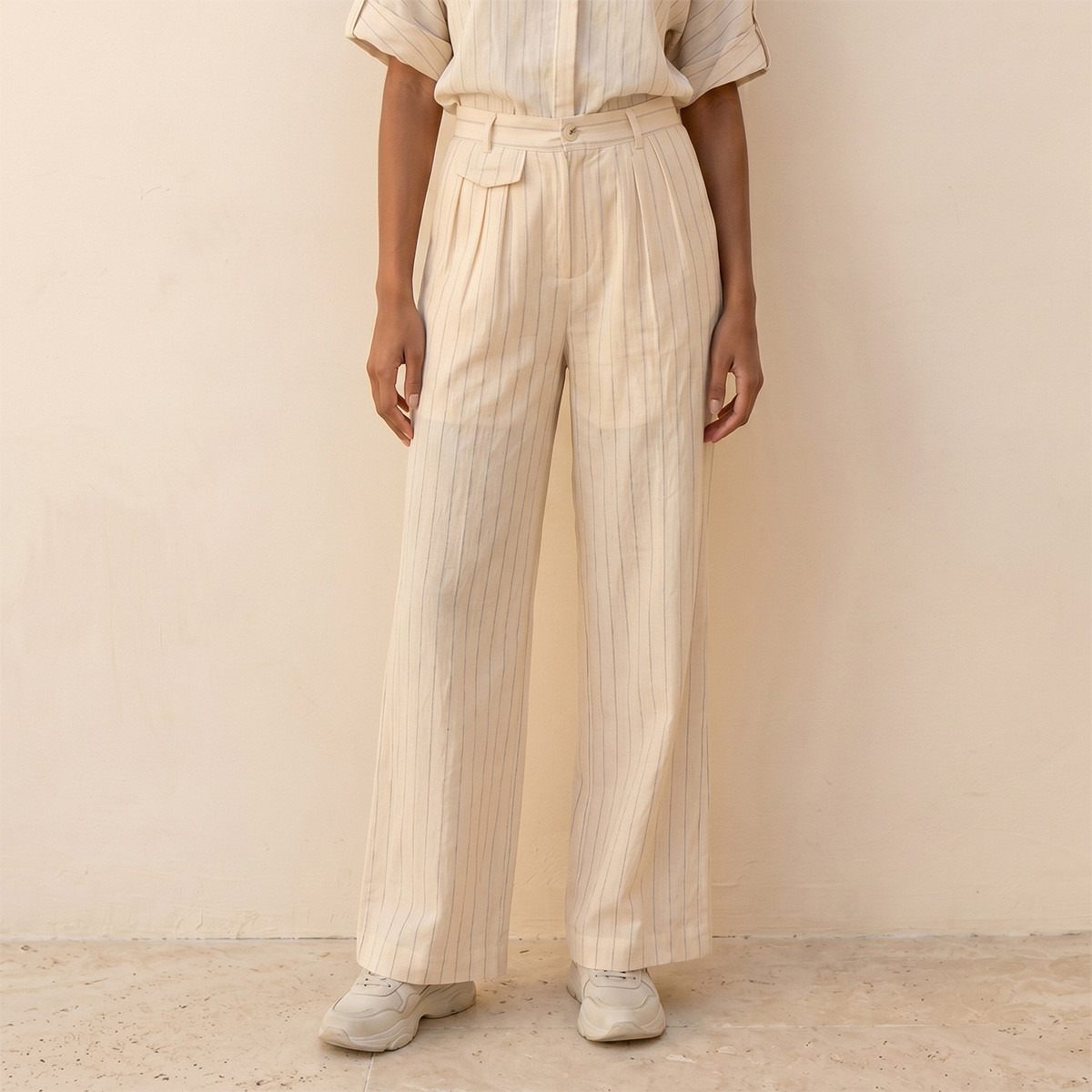 Splash Youth Relaxed Fit Button Closure Striped Trousers-women-clothing-trousers-image-1
