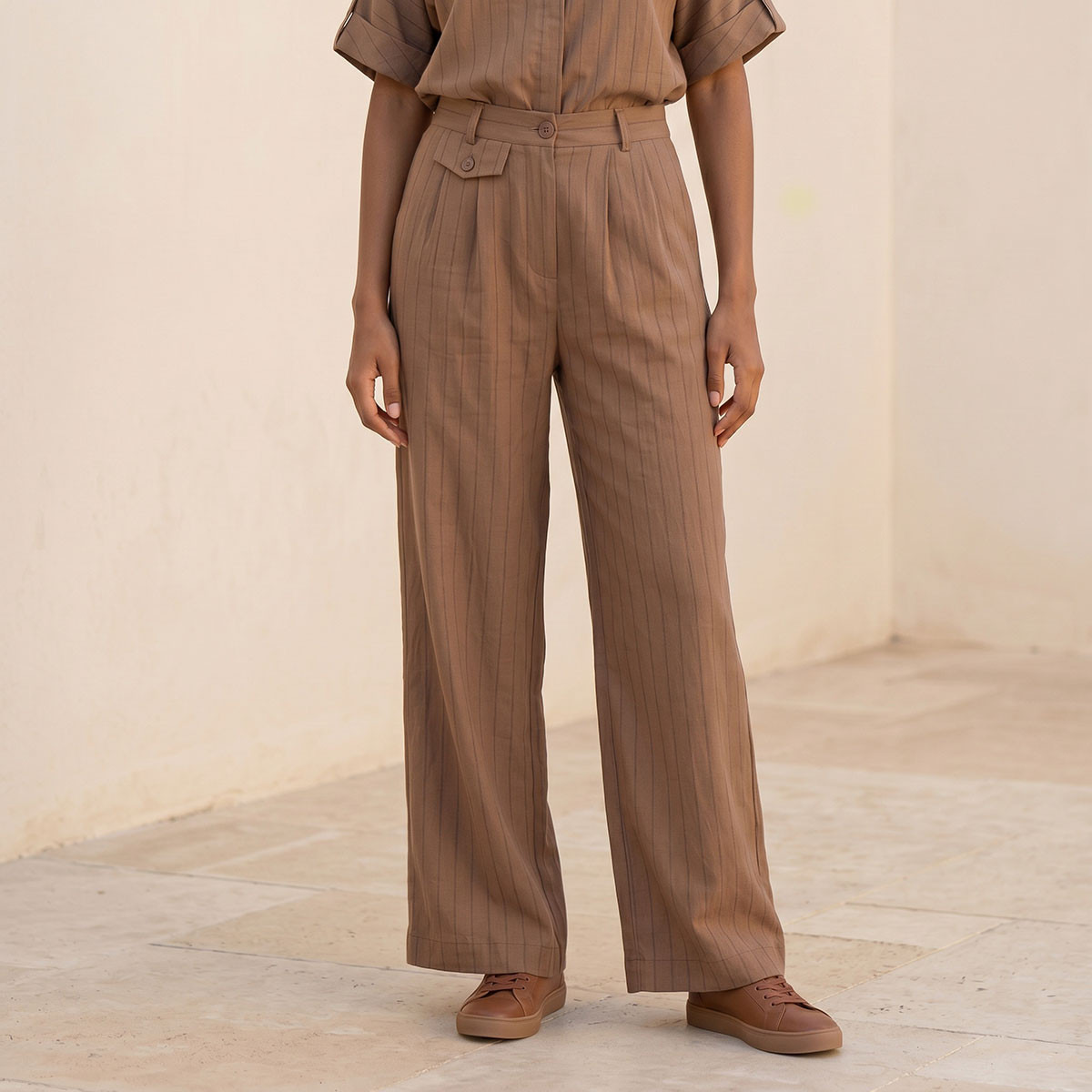 Splash Youth Relaxed Fit Button Closure Striped Trousers-women-clothing-trousers-image-1