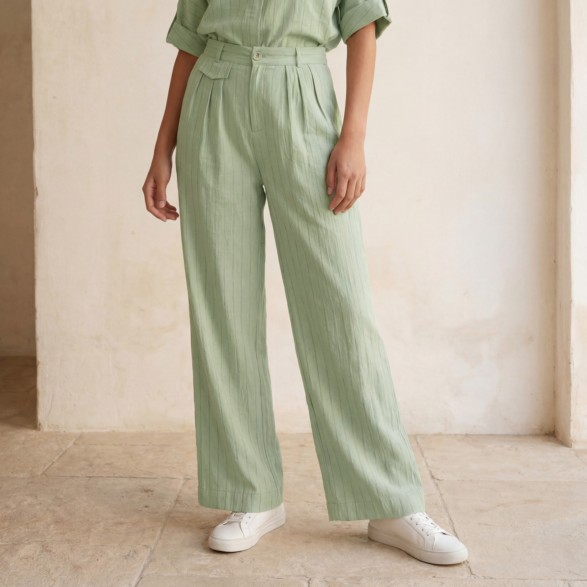 Splash Youth Relaxed Fit Button Closure Striped Trousers-women-clothing-trousers-image-1